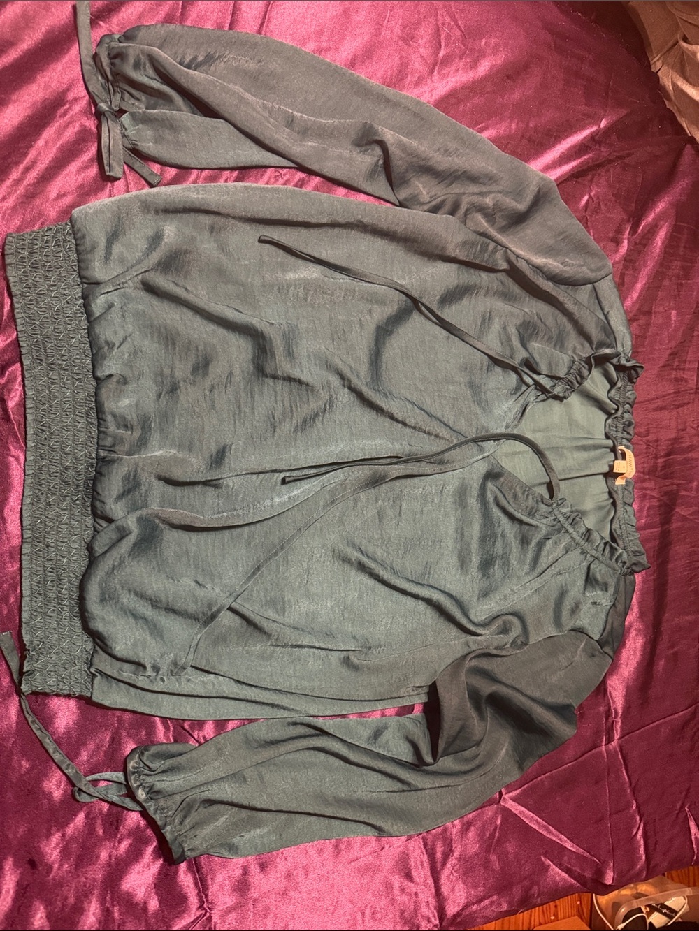 41 Hawthorn Forest Green Ruffled V-Neck Blouse